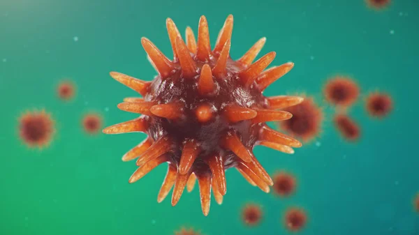 3Dイラスト顕微鏡下でコロナウイルスの概念 人間の中にウイルスの拡散 感染症 呼吸器系に影響を与えるパンデミック 致命的なウイルス感染 — ストック写真