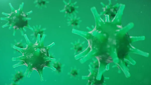 3Dイラスト顕微鏡下でコロナウイルスの概念 人間の中にウイルスの拡散 感染症 呼吸器系に影響を与えるパンデミック 致命的なウイルス感染 — ストック写真