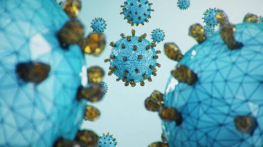 Soyut virüs geçmişi. Patojen solunum yolunu etkiliyor. Covid 19 enfeksiyonu. Salgın, viral enfeksiyon kavramı. Bir insanın içindeki virüs. Enfeksiyon kronik hastalıklara neden oluyor. 3d illüstrasyon