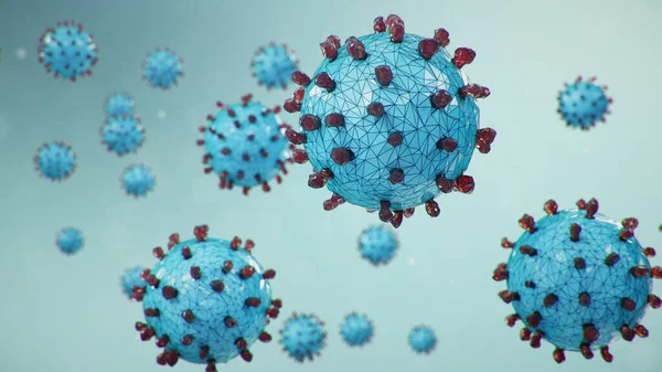Abstract virus background. Pathogen affecting the respiratory tract. COVID-19 infection. Concept of pandemic, viral infection. Virus inside a human. Infection causing chronic disease. 3D illustration