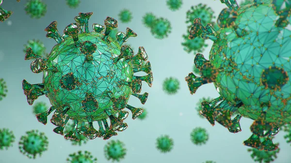 Abstract virus background. Pathogen affecting the respiratory tract. COVID-19 infection. Concept of pandemic, viral infection. Virus inside a human. Infection causing chronic disease. 3D illustration