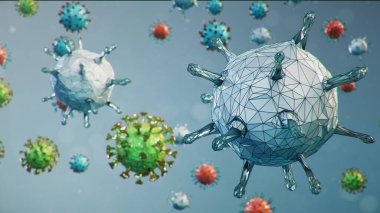 Soyut virüs geçmişi. Patojen solunum yolunu etkiliyor. Covid 19 enfeksiyonu. Salgın, viral enfeksiyon kavramı. Bir insanın içindeki virüs. Enfeksiyon kronik hastalıklara neden oluyor. 3d illüstrasyon