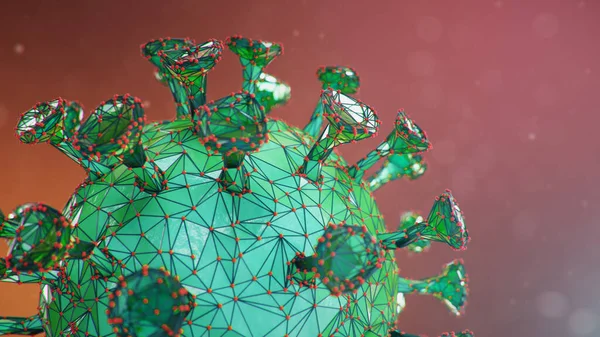 Abstract virus background, flu virus or COVID-19. The virus infects cells. COVID-19 under the microscope, pathogen affecting the respiratory system. Infection causing chronic disease. 3d illustration