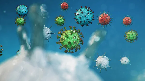 3Dイラスト インフルエンザの種類として抽象的な病原体 H1N1 肝炎ウイルス インフルエンザウイルス インフルエンザ エイズ ウイルスの抽象的な背景 ウイルスはヒト細胞に感染する 慢性疾患を引き起こす感染症 — ストック写真