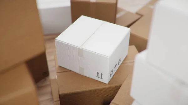 Tumpukan Kotak Kardus Untuk Pengiriman Barang Paket Kotak Kardus Rumah — Stok Foto
