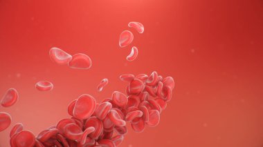 Kırmızı kan hücrelerinin soyut arkaplan 3d çizimi. Yaşayan bir organizmada kan akışı. Bilimsel ve tıbbi mikrobiyolojik kavram. Oksijen ve önemli besinlerle zenginleştirme