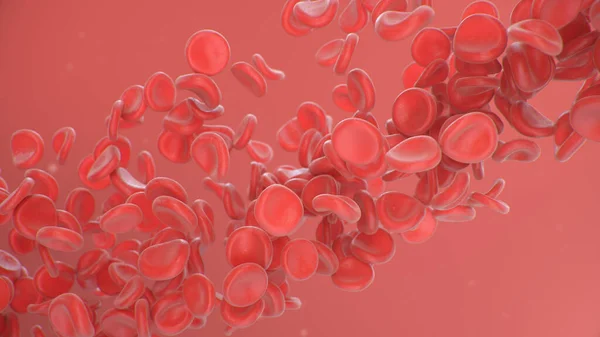 Red blood cells on a red background. Flow of blood in a living organism. Scientific and medical concept. Transfer of important elements in the blood to protect the body, 3d illustration