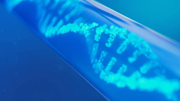 Dna分子の構造 ヒトゲノムの概念 遺伝子を改変したDna分子 液体でガラス試験管内のDna分子の概念図 医療機器 3Dイラスト — ストック写真