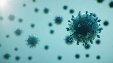 Mikroskop altında 3 boyutlu illüstrasyon Coronavirus salgını kavramı. Virüsün insan vücuduna yayılması. Salgın, salgın solunum yolunu etkiliyor. Ölümcül viral enfeksiyon.