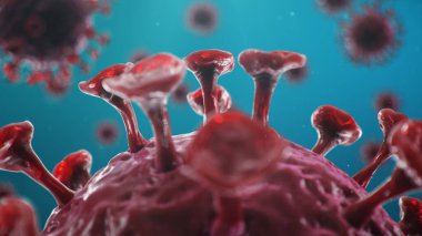 Mikroskop altında 3 boyutlu illüstrasyon Coronavirus salgını kavramı. Virüsün insan vücuduna yayılması. Salgın, salgın solunum yolunu etkiliyor. Ölümcül viral enfeksiyon.