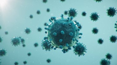 Koronavirüs salgını, grip virüsü ve COVID-19. Salgın hastalık kavramı, insan hücreleri için salgın. COVID-19 mikroskop altında, patojen solunum sistemini etkiliyor. 3d illüstrasyon