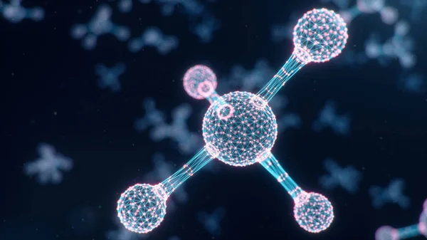 Moléculas Digitales Átomos Tocados Estructura Rejilla Líneas Conexión Puntos Química — Foto de Stock