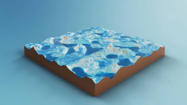 Doorsnede Topografische Kaart Met Water Contourlijnen Een Topografische Kaart Studeren — Stockfoto