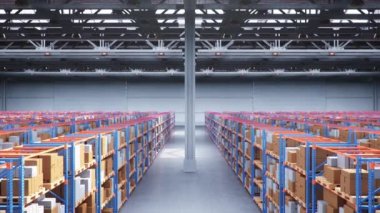 Endüstriyel depodaki raflardaki kutuların görüntüsü