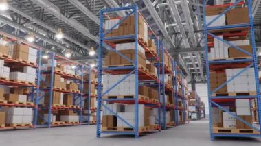 Endüstriyel depodaki raflardaki kutuların görüntüsü
