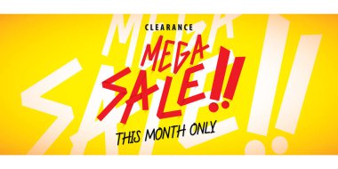 Mega Satılık sarı tasarım başlık sayfası veya poster için başlık. Satış ve d