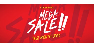 Mega Satılık kırmızı tasarım başlık sayfası veya poster için başlık. Satış ve disk