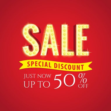 Tasarım afiş veya po için başlık neon satışı yüzde 50 işareti ışık