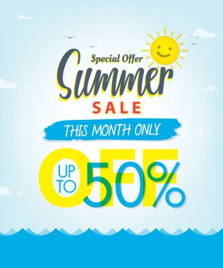 Yaz Satılık V.3 yüzde 50 mavi başlık tasarım afiş için ayarla veya