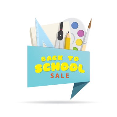 Geri okul Satılık mavi başlık tasarım afiş veya po için ayarlı etiket