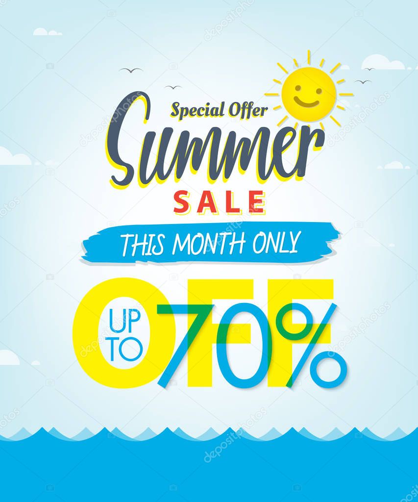Summer Sale set V.3 70 percent blue heading design for banner or