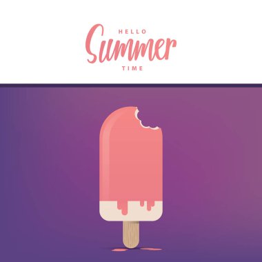 Yaz saati başlığı ile pembe dondurma illüstrasyon vecto Merhaba