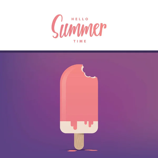 Hallo Sommerzeit Überschrift mit rosa Eis Illustration Vecto — Stockvektor