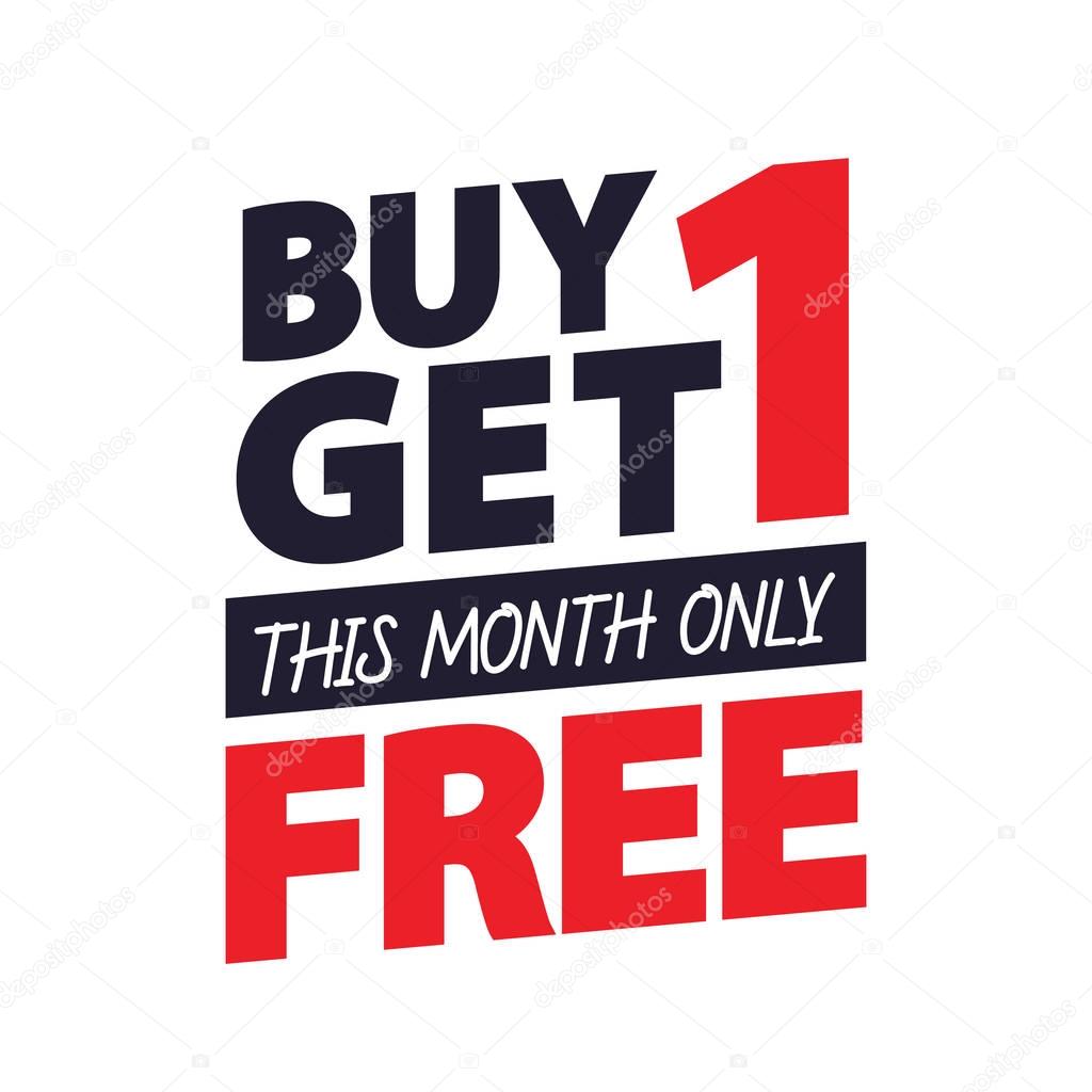Buy Get 1 Free tag design for banner or poster. Sale and Discoun