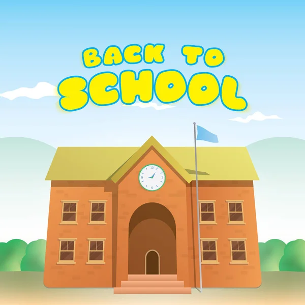 Back to school heading and brick school building cartoon design — Stock Vector