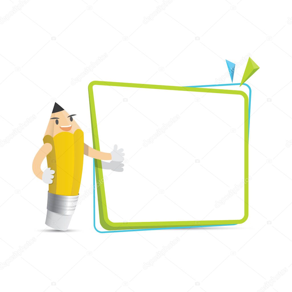 Pencil character cartoon design and text box frame for message i
