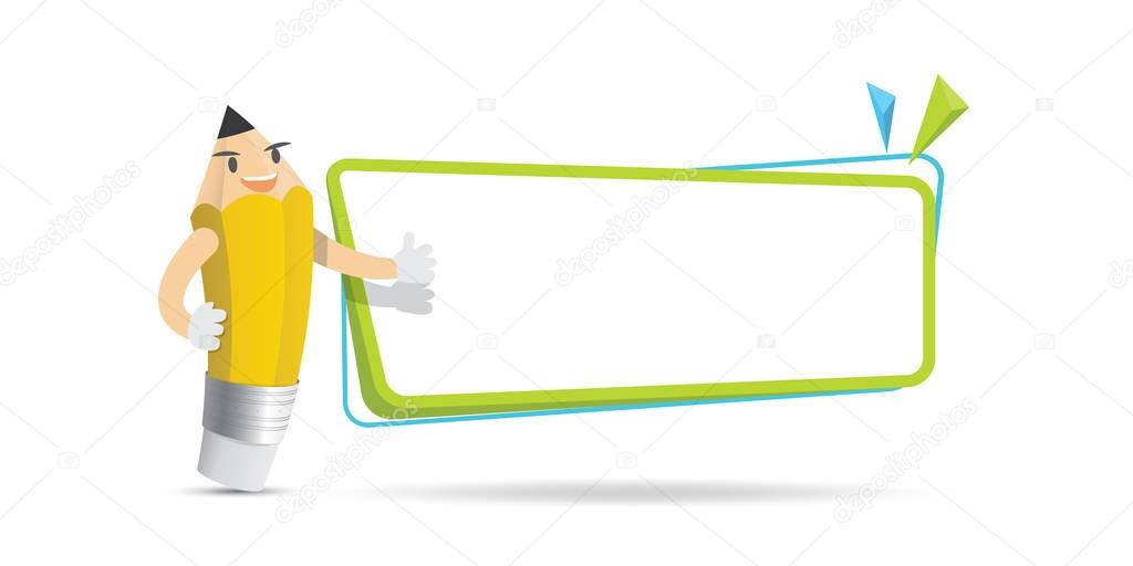 Pencil character cartoon design and text box frame for message i
