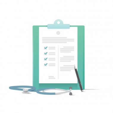 Pano ve stetoskop ve kalem illüstrasyon vektör beyaz b