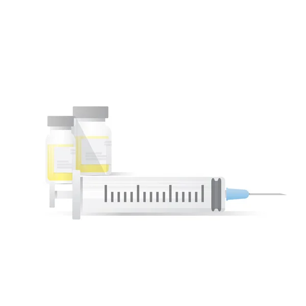 Injektionsnadel und Flaschenillustrationsvektor auf weißem Backgr — Stockvektor