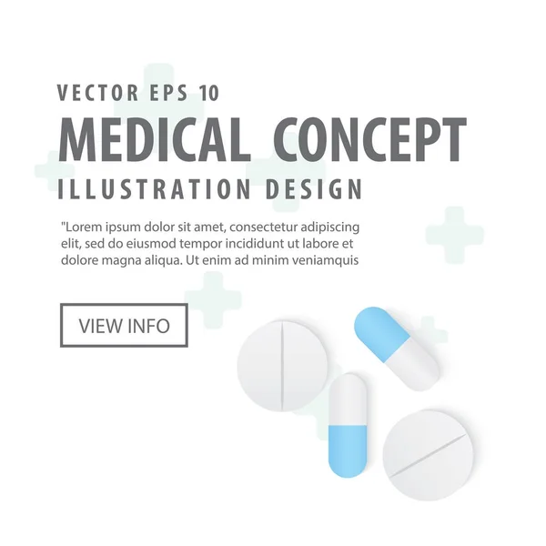Cápsulas Banner medicina y píldoras vista superior ilustración vector — Archivo Imágenes Vectoriales