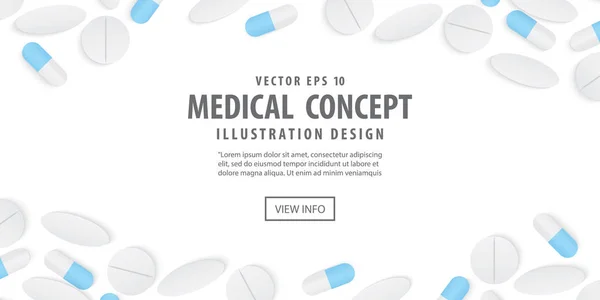 Banner frame capsules medicine and pills top view illustration v — Stock Vector