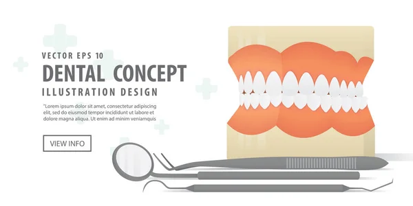 Banner Modelo de prótesis dentales y equipo vector de ilustración dental o — Vector de stock