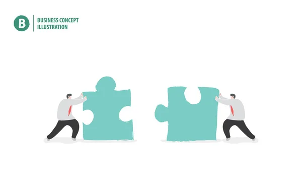 Бизнесмен с головоломкой означает сотрудничество или командную работу — стоковый вектор