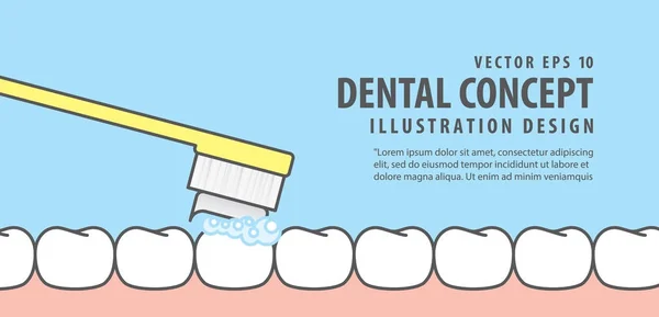 Banner Cepillado de dientes limpios vector de ilustración en backgrou azul — Archivo Imágenes Vectoriales