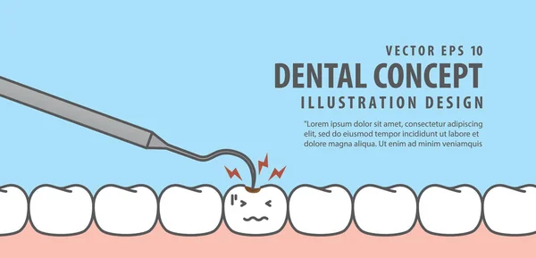 Banner Caries tooth and teeth checkup illustration vector on blu — Stock Vector