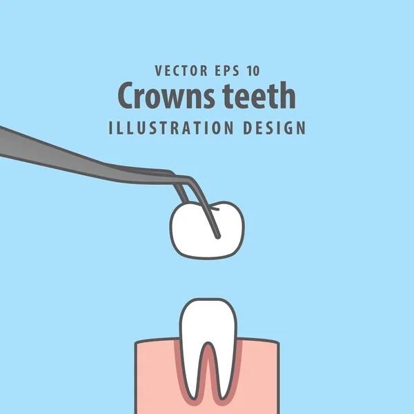 Crown teeth illustration vector on blue background. Dental conce — Stock Vector