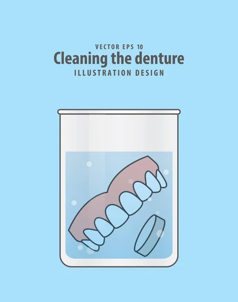 Limpieza del vector de ilustración de prótesis dentales sobre fondo azul. Den — Archivo Imágenes Vectoriales