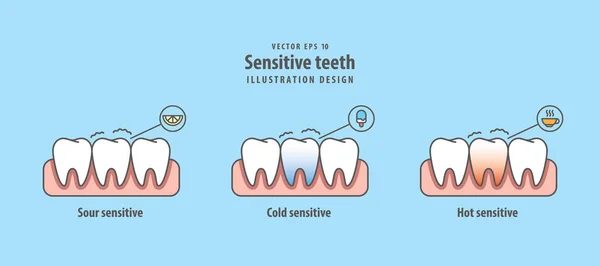 Gevoelige tanden illustratie vector op blauwe achtergrond. Tandheelkundige c — Stockvector