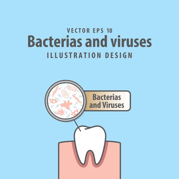 Bacterias and viruses with single white tooth illustration vecto — Stock Vector