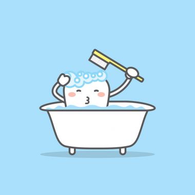 Küvet illüstrasyon vektör mavi fırçalama diş karakter 