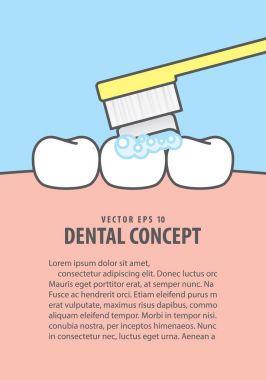 Düzen Brushing diş illüstrasyon vektör mavi zemin üzerine. De