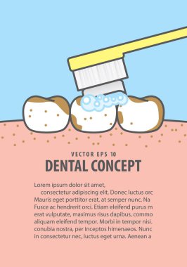 Düzen Brushing çok kirli dişleri illüstrasyon vektör mavi bac üzerinde