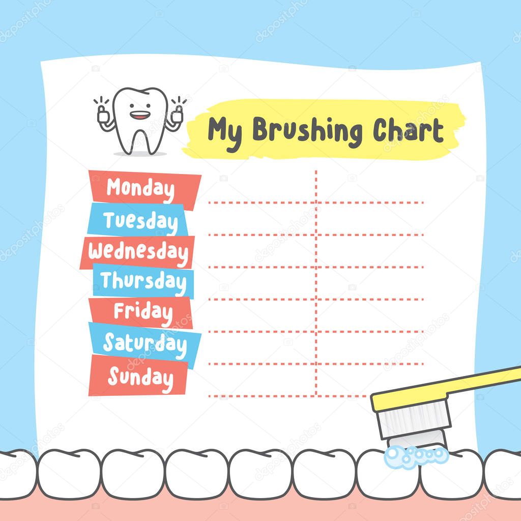 My brushing chart illustration vector on blue background. Dental