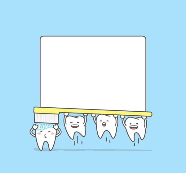 Tooth character brushing teeth frame illustration vector on blue — Stock Vector