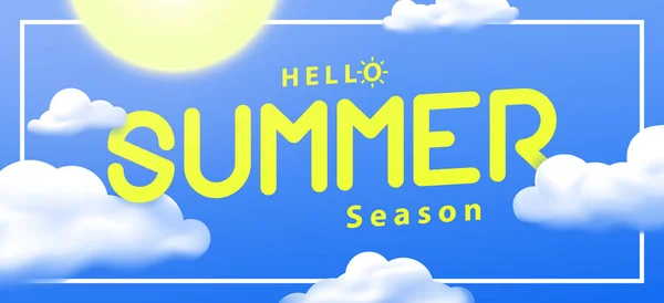 Hello summer season on the sky with cloud heading design for ban — Stock Vector