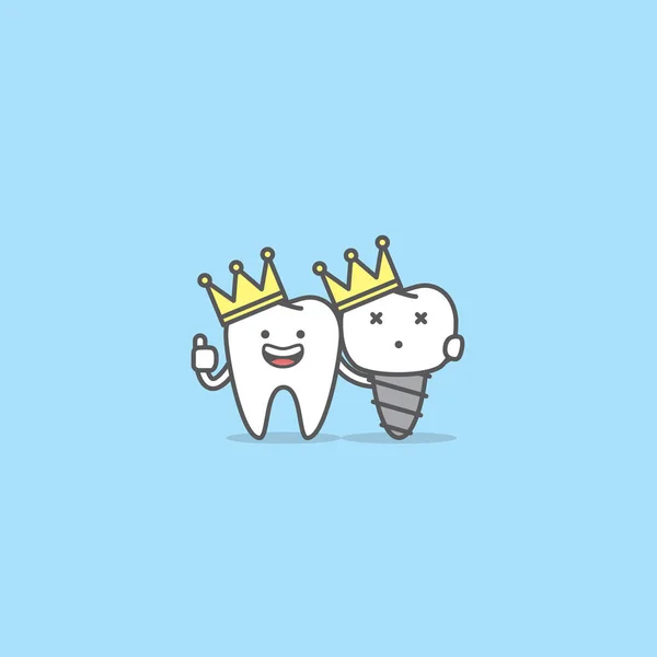 Tooth boy and Tooth εμφύτευση φορώντας μια εικόνα στέμμα ca — Διανυσματικό Αρχείο